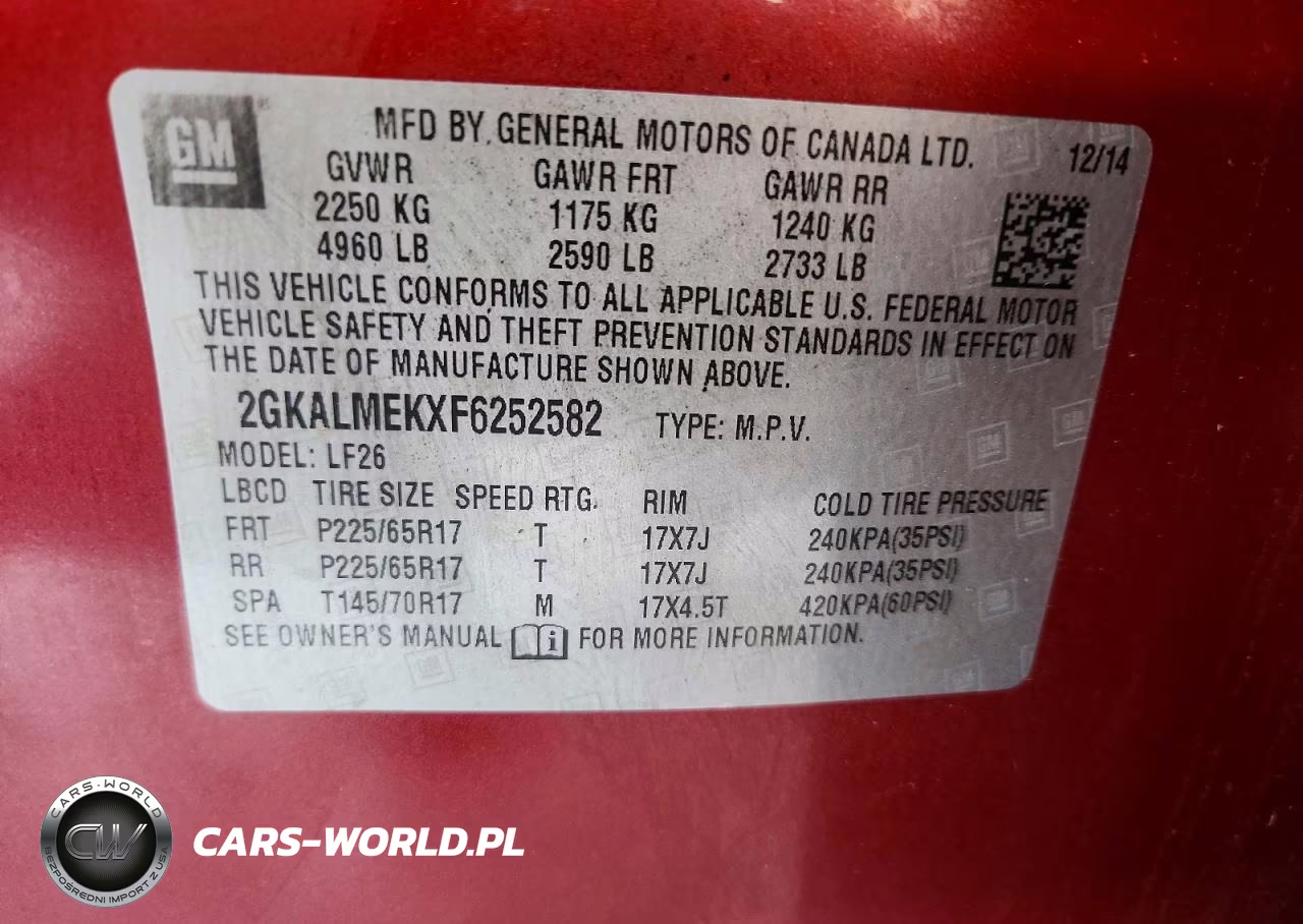 2015 GMC Terrain Sle VIN:2GKALMEKXF6252582 - 12