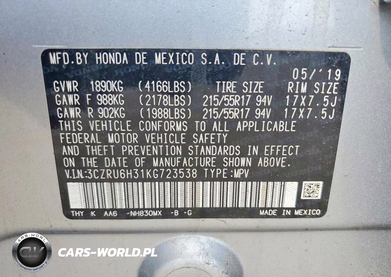 2019 Honda Hr-V Lx VIN:3CZRU6H31KG723538 - 13