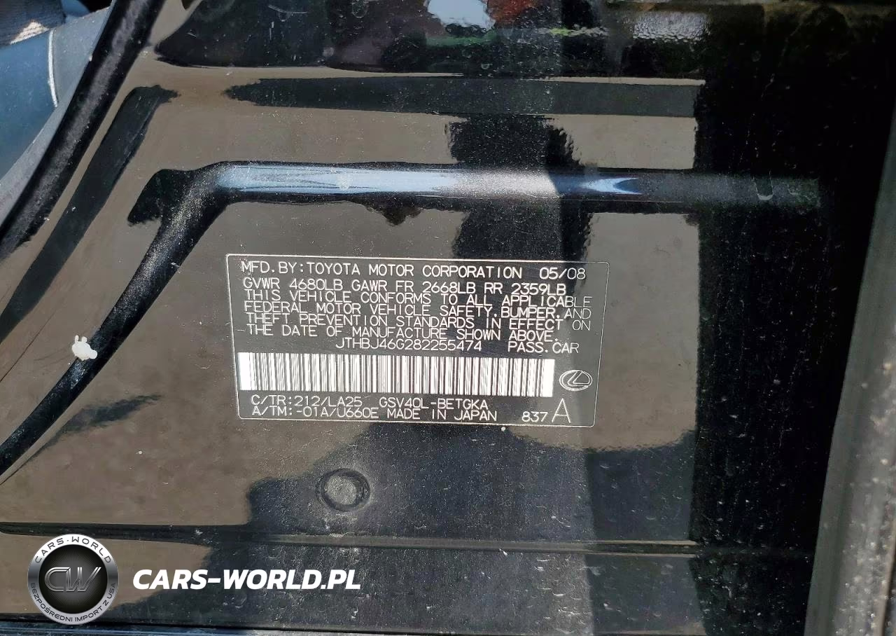 2008 Lexus Es 350 VIN:JTHBJ46G282255474 - 12