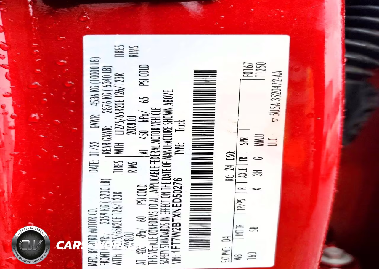 2022 Ford F250 Super Duty VIN:1FT7W2BTXNED50276 - 12