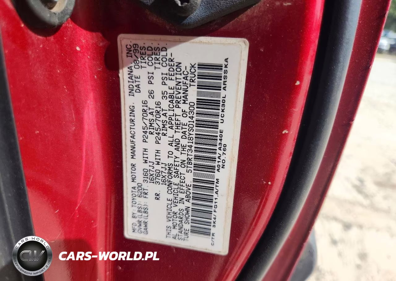 2000 Toyota Tundra Sr5 VIN:5TBRT3418YS014300 - 12