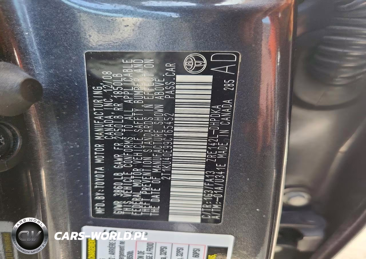 2009 Toyota Matrix Base VIN:2T1KU40E99C165452 - 12