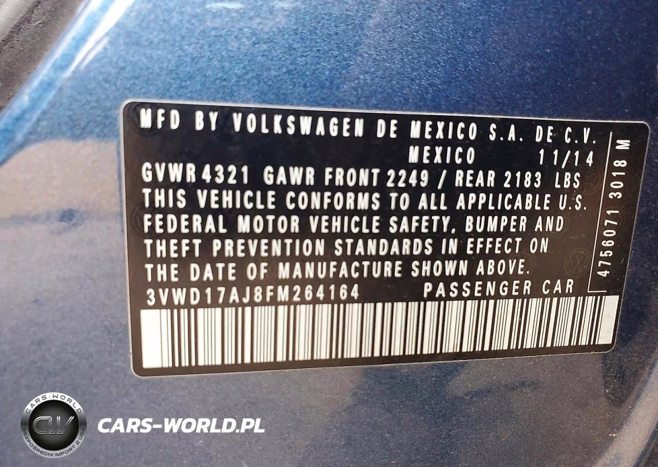 2015 Volkswagen Jetta Se VIN:3VWD17AJ8FM264164 - 12