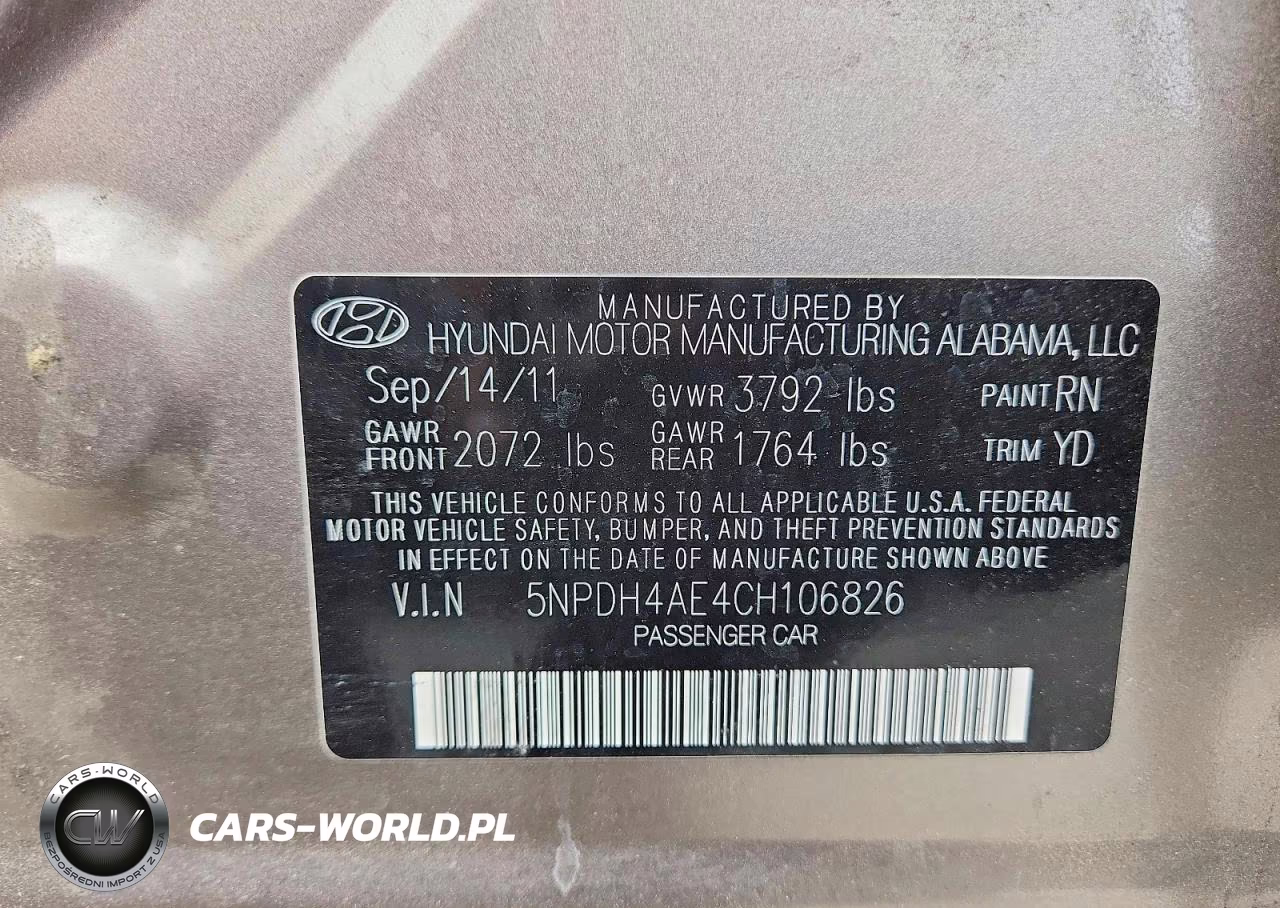 2012 Hyundai Elantra Gls VIN:5NPDH4AE4CH106826 - 12