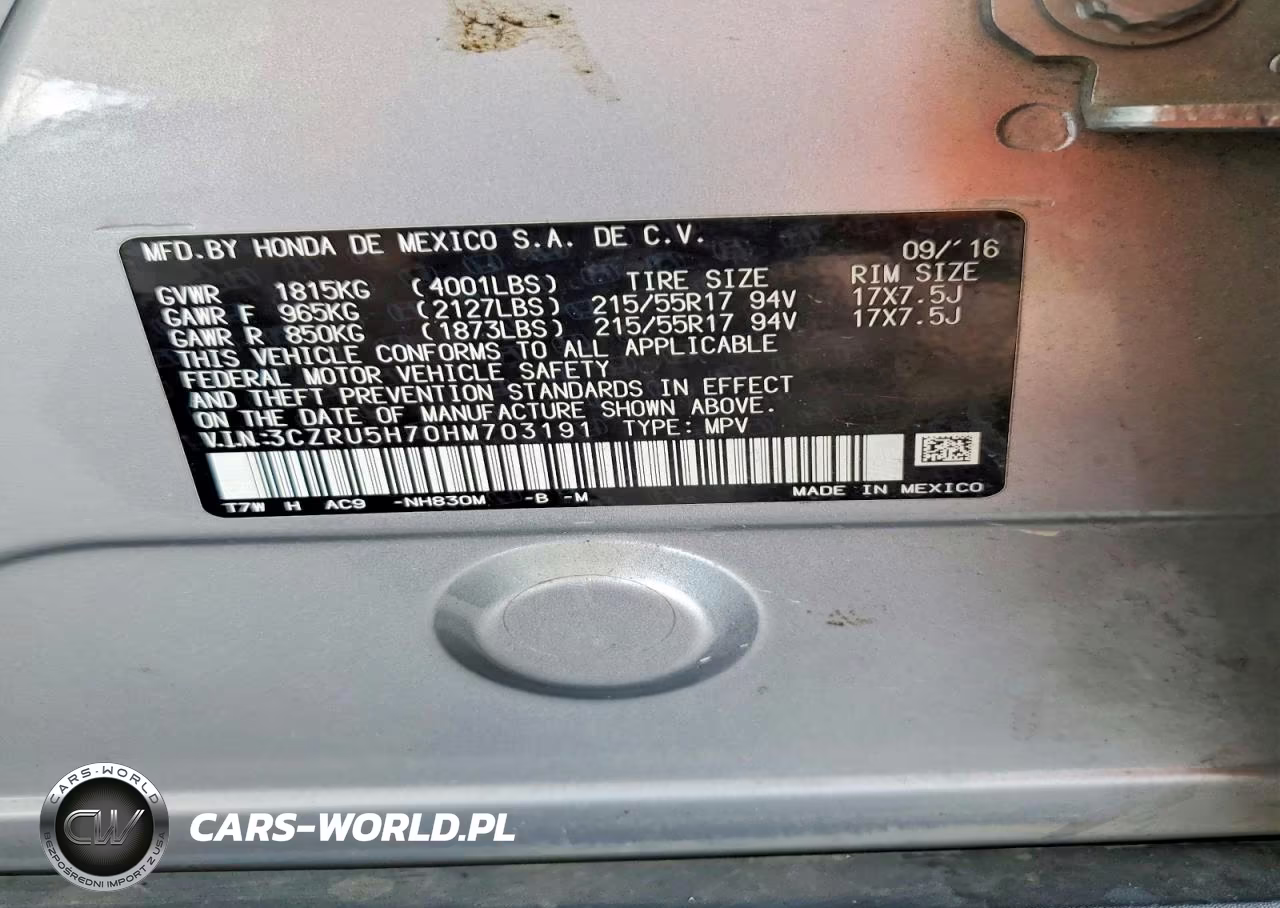 2017 Honda Hr-V Exl VIN:3CZRU5H70HM703191 - 12