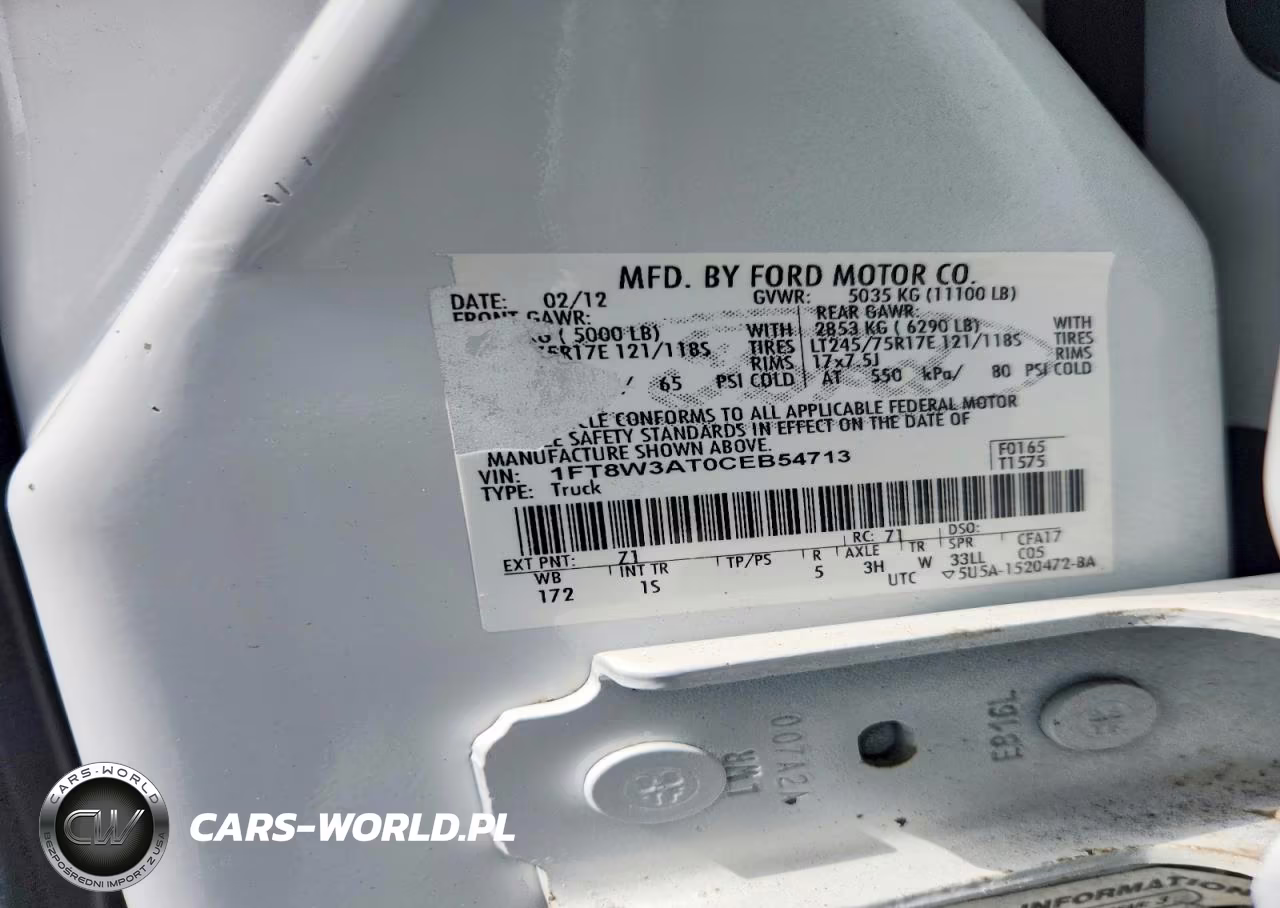 2012 Ford F350 Super Duty VIN:1FT8W3AT0CEB54713 - 12
