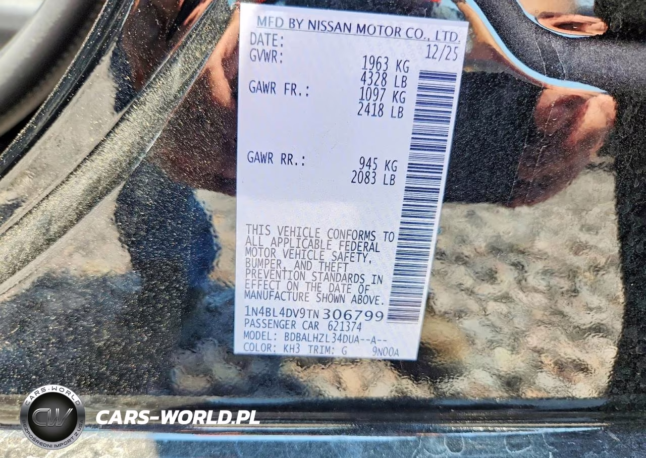 2026 Nissan Altima Sv VIN:1N4BL4DV9TN306799 - 12