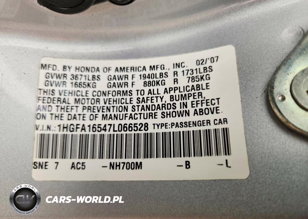 2007 Honda Civic Lx VIN:1HGFA16547L066528 - 12