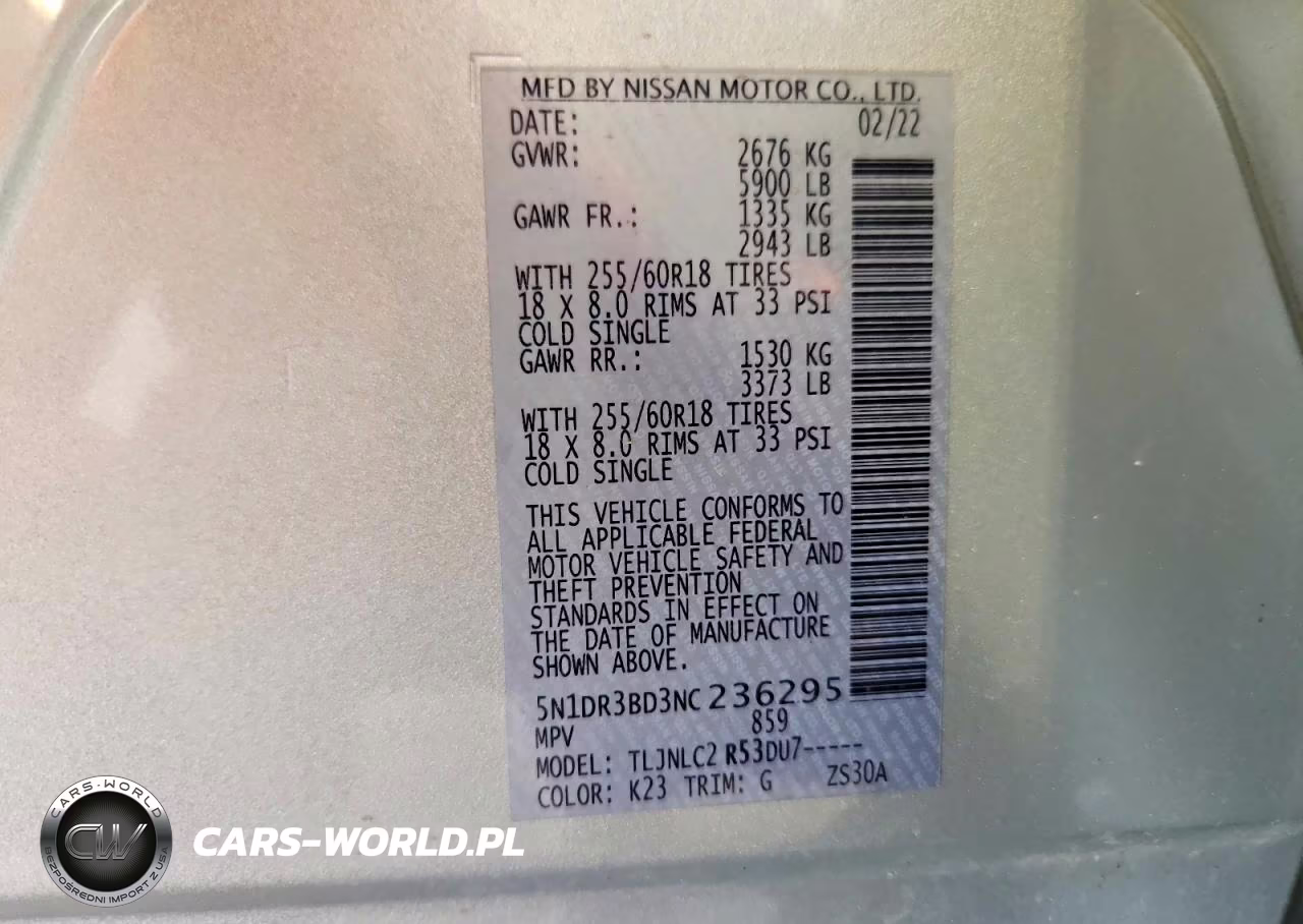 2022 Nissan Pathfinder Sv VIN:5N1DR3BD3NC236295 - 13