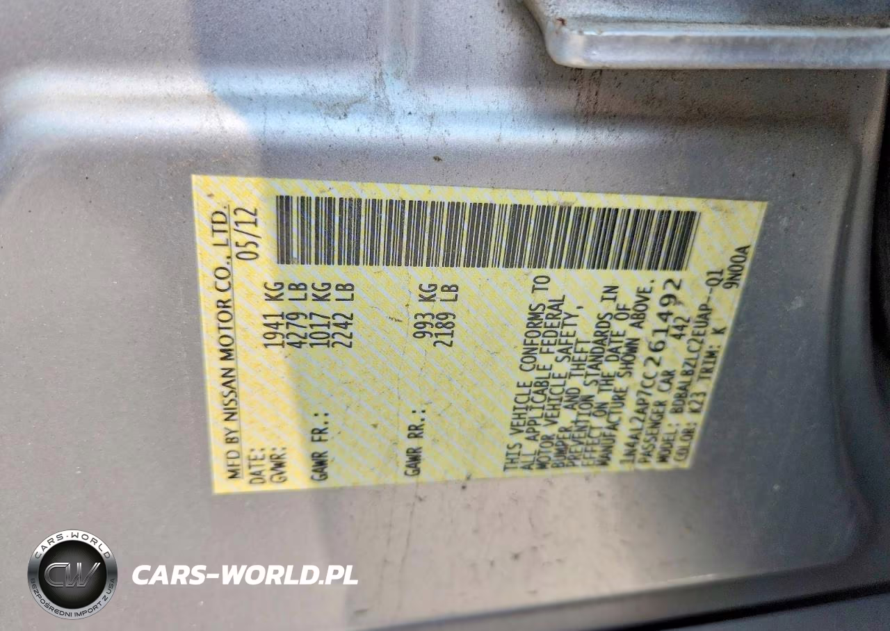 2012 Nissan Altima 2.5 VIN:1N4AL2AP7CC261492 - 12