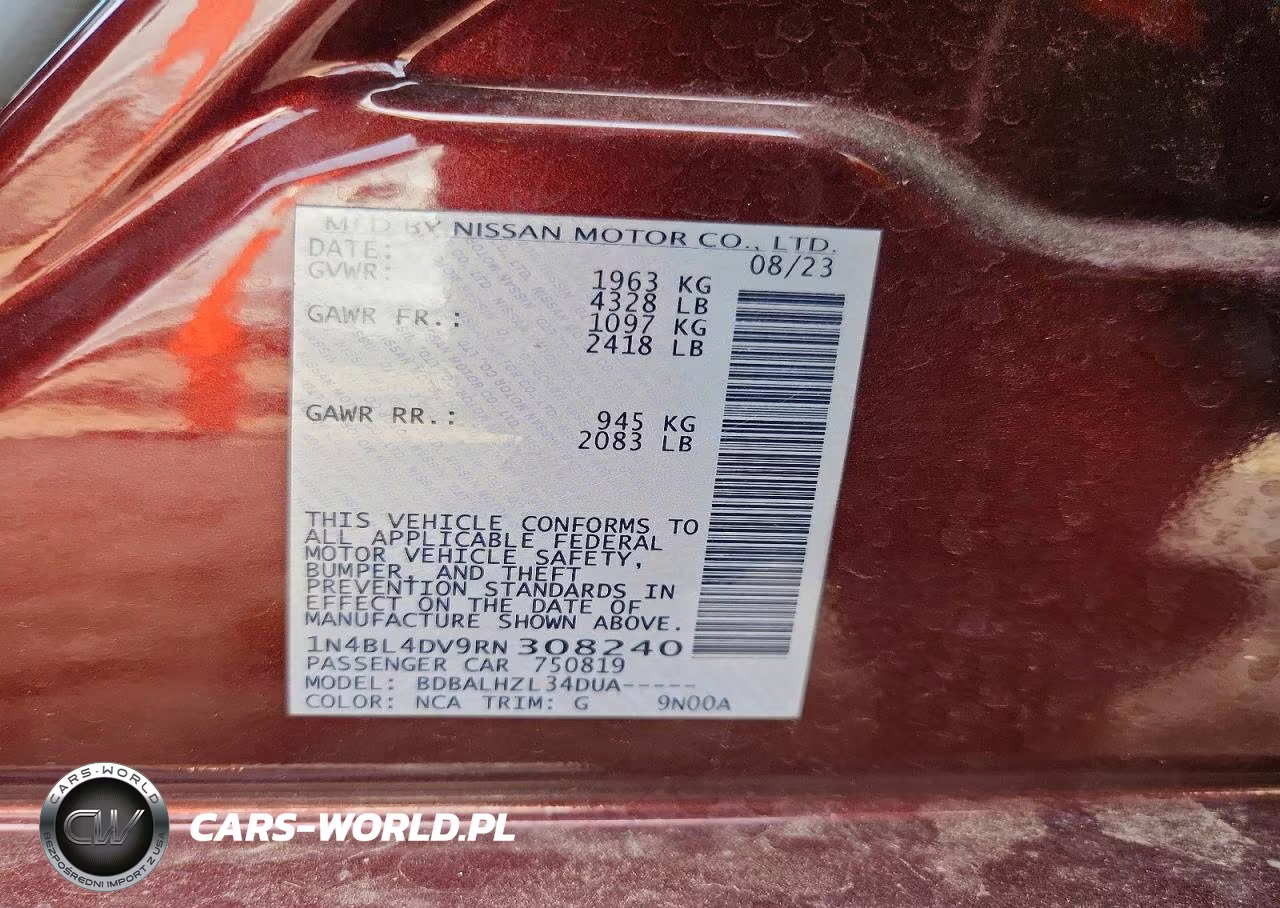 2024 Nissan Altima Sv VIN:1N4BL4DV9RN308240 - 12