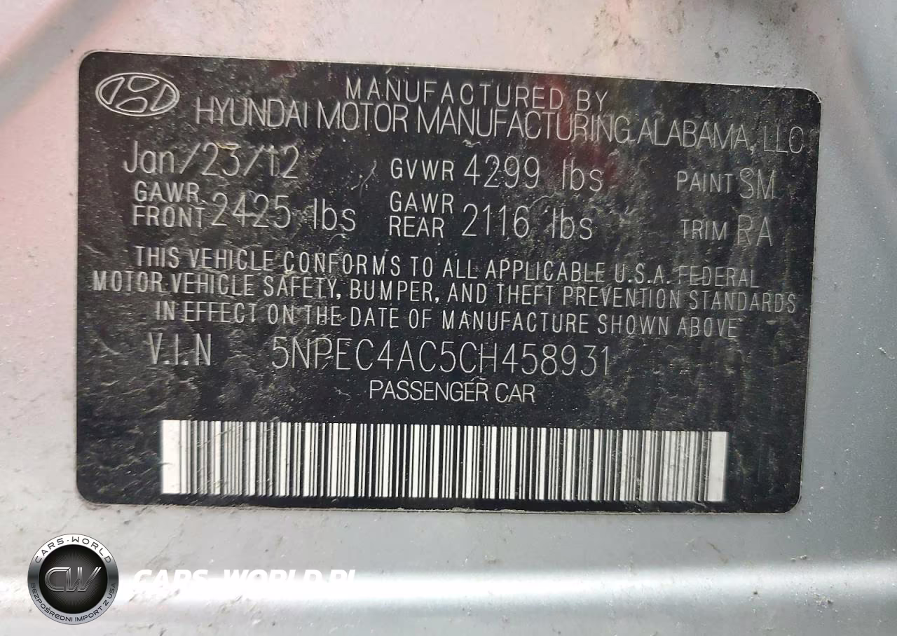 2012 Hyundai Sonata Se VIN:5NPEC4AC5CH458931 - 12