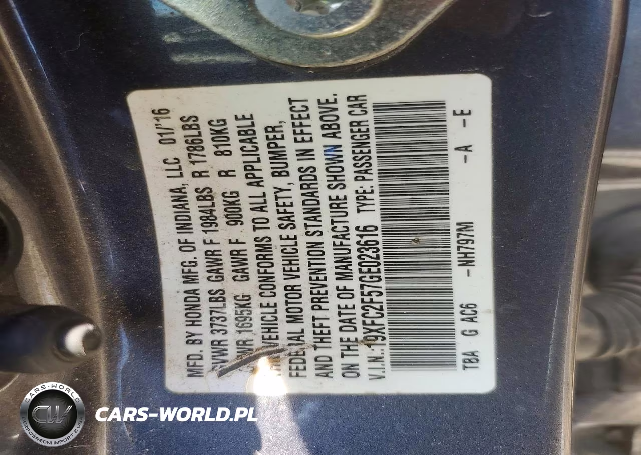 2016 Honda Civic Lx VIN:19XFC2F57GE023616 - 12