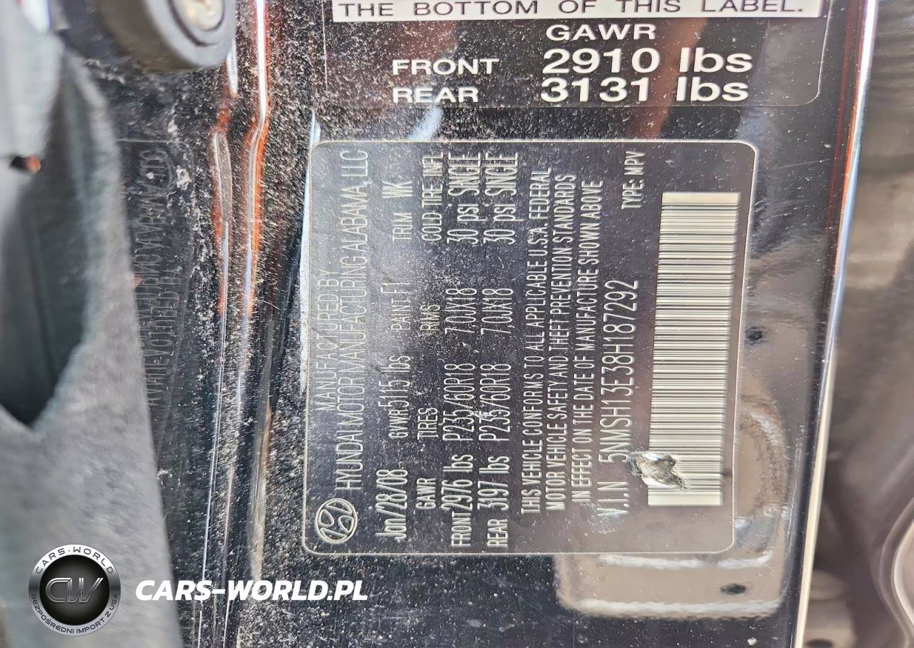 2008 Hyundai Santa Fe Se VIN:5NMSH13E38H187292 - 13