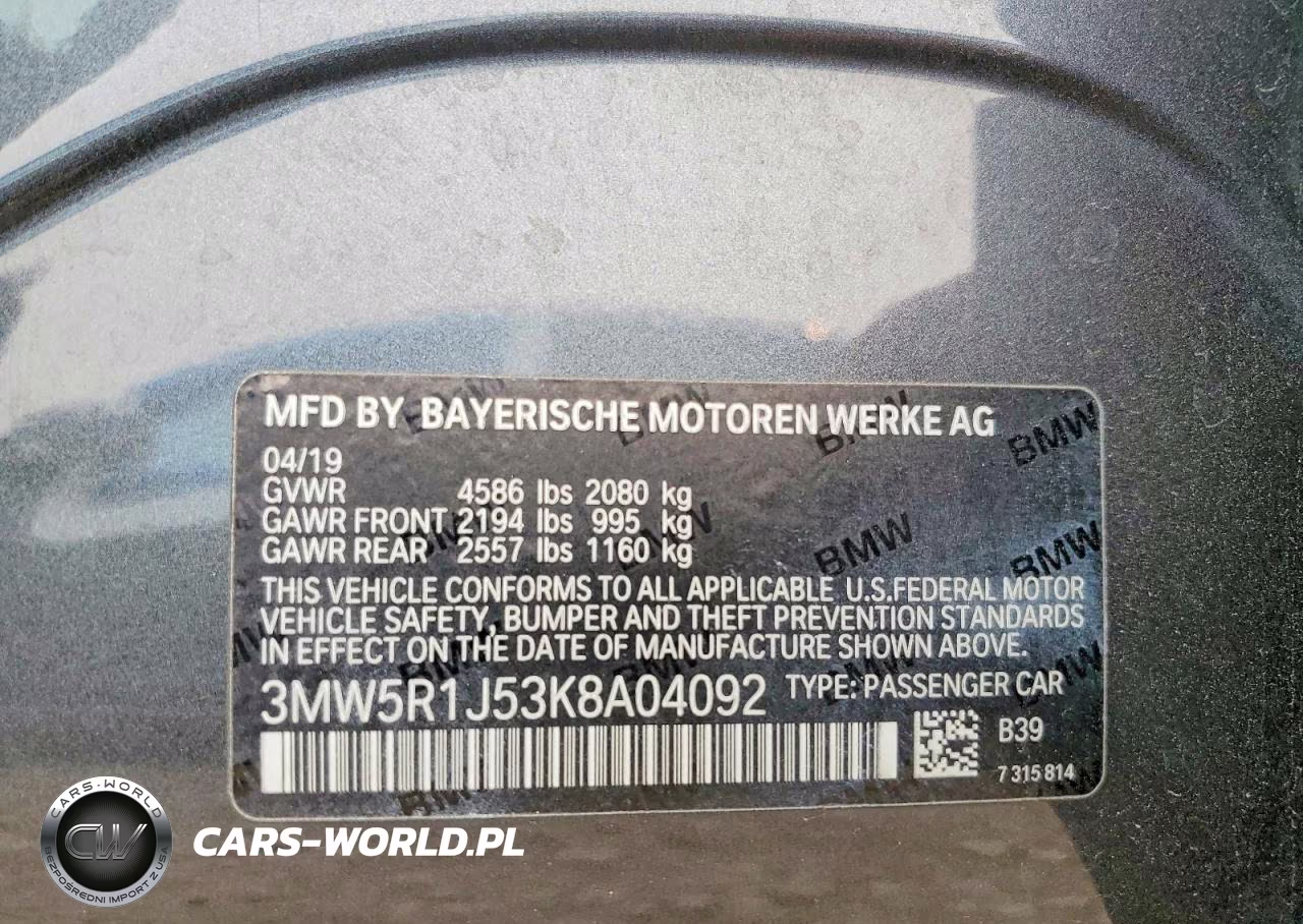 2019 BMW 330I VIN:3MW5R1J53K8A04092 - 12