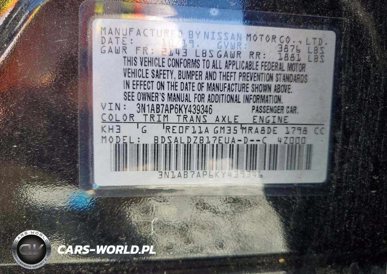 2019 Nissan Sentra Sv VIN:3N1AB7AP6KY439346 - 10