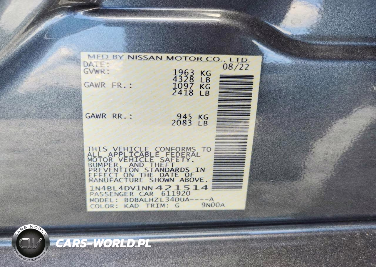 2022 Nissan Altima Sv VIN:1N4BL4DV1NN421514 - 12
