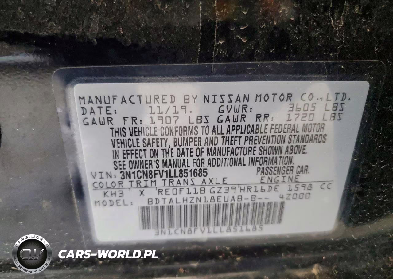 2020 Nissan Versa Sr VIN:3N1CN8FV1LL851685 - 12