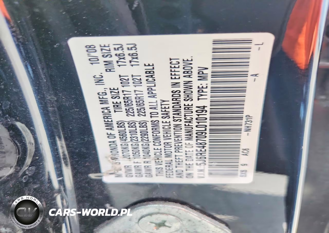 2009 Honda Cr-V Exl VIN:5J6RE48709L010194 - 13