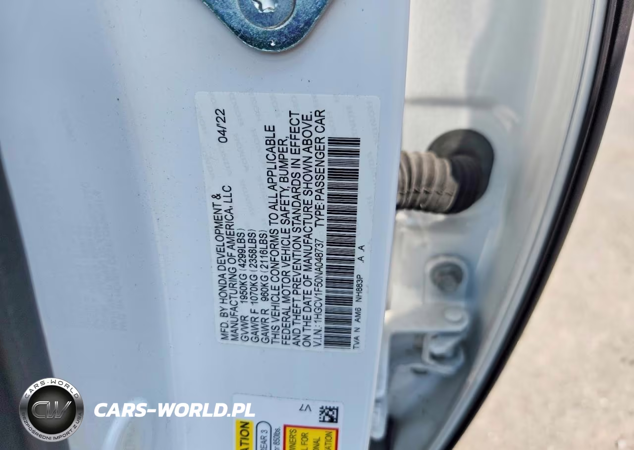 2022 Honda Accord Exl VIN:1HGCV1F50NA048737 - 12