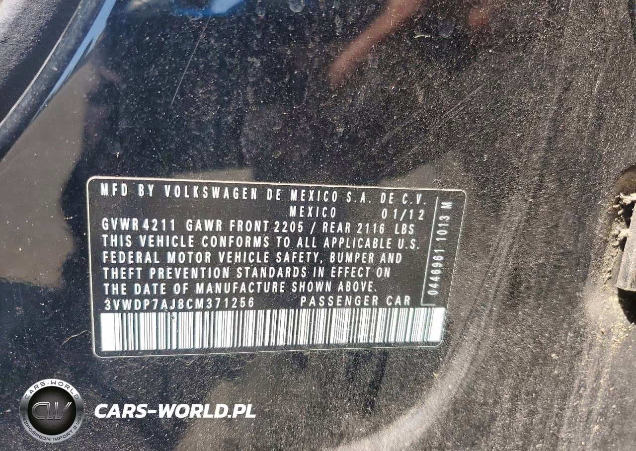 2012 Volkswagen Jetta Se VIN:3VWDP7AJ8CM371256 - 12