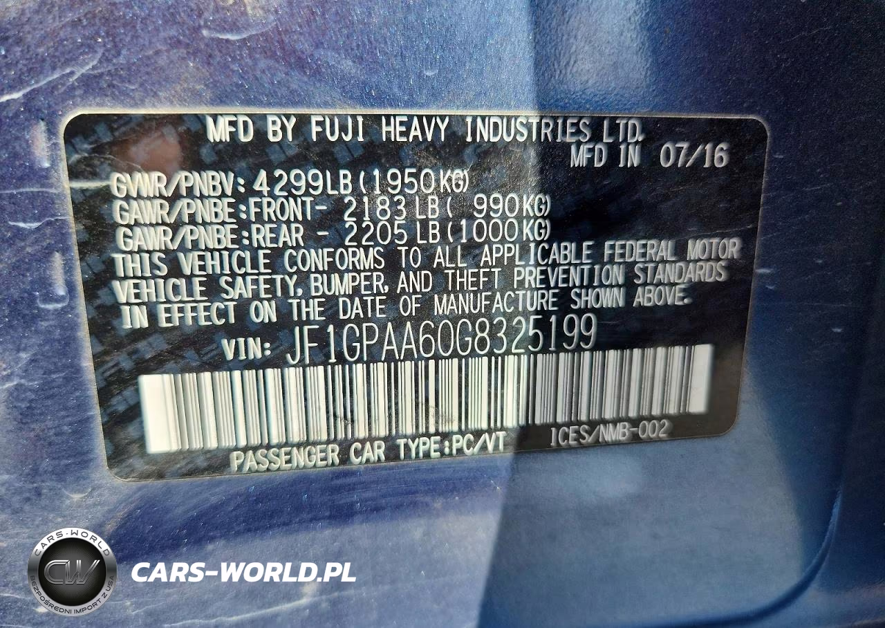 2016 Subaru Impreza VIN:JF1GPAA60G8325199 - 12