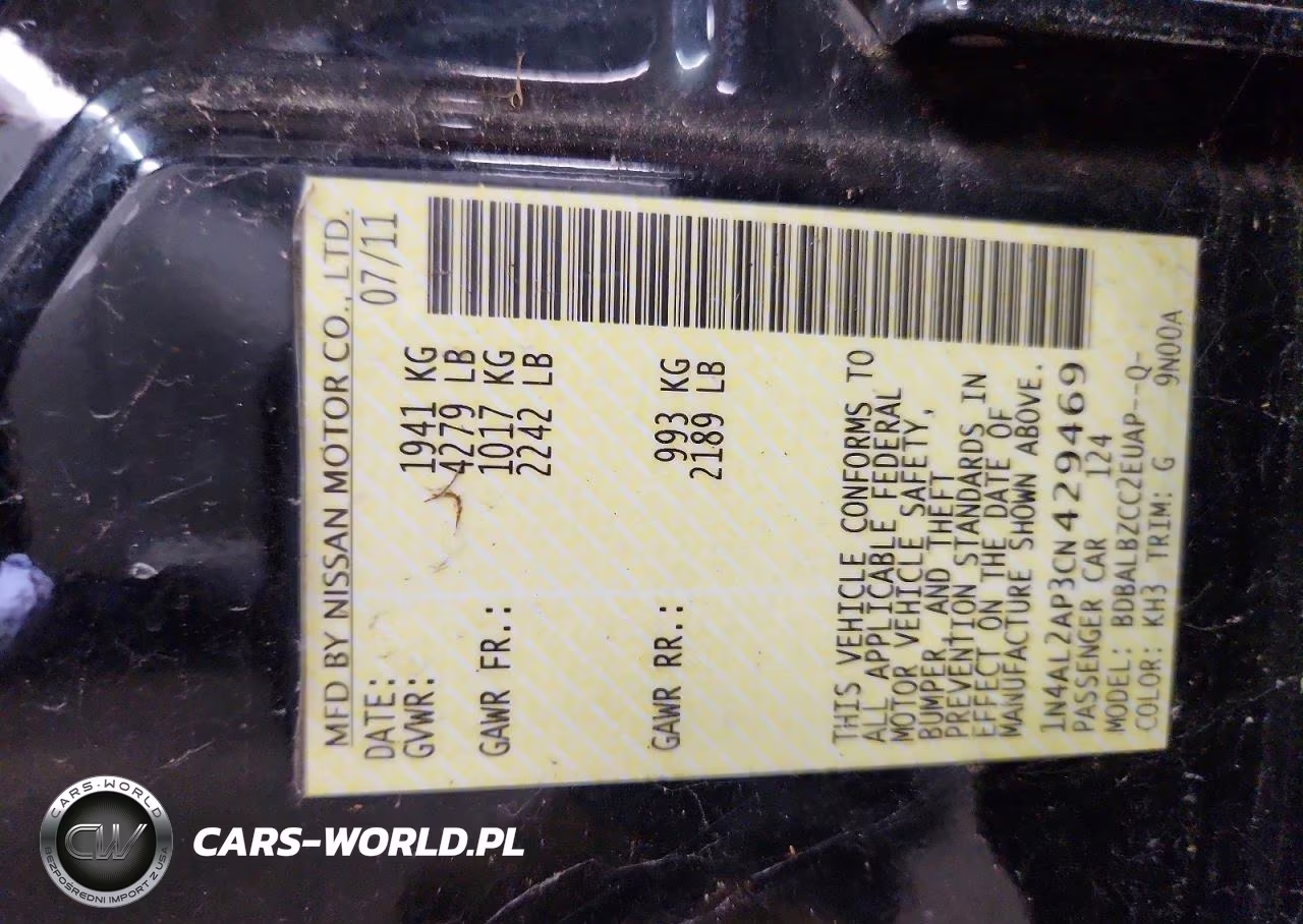 2012 Nissan Altima 2.5 VIN:1N4AL2AP3CN429469 - 12