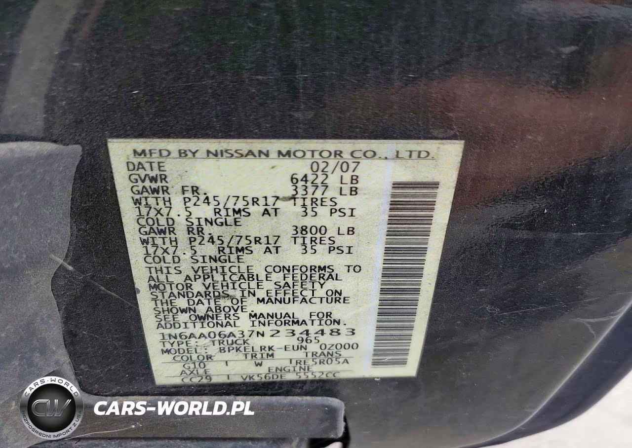 2007 Nissan Titan Xe VIN:1N6AA06A37N234483 - 12