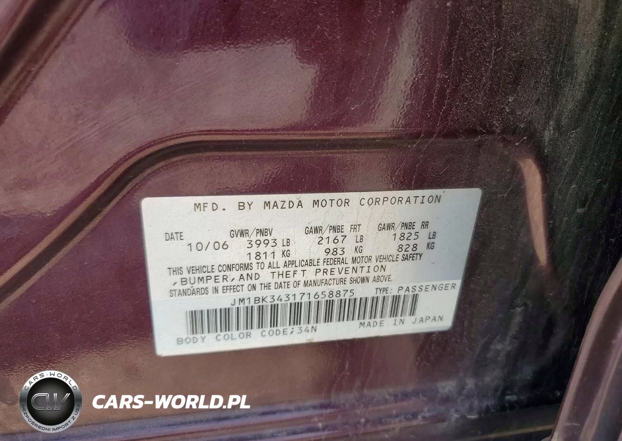 2007 Mazda 3 Hatchback VIN:JM1BK343171658875 - 12