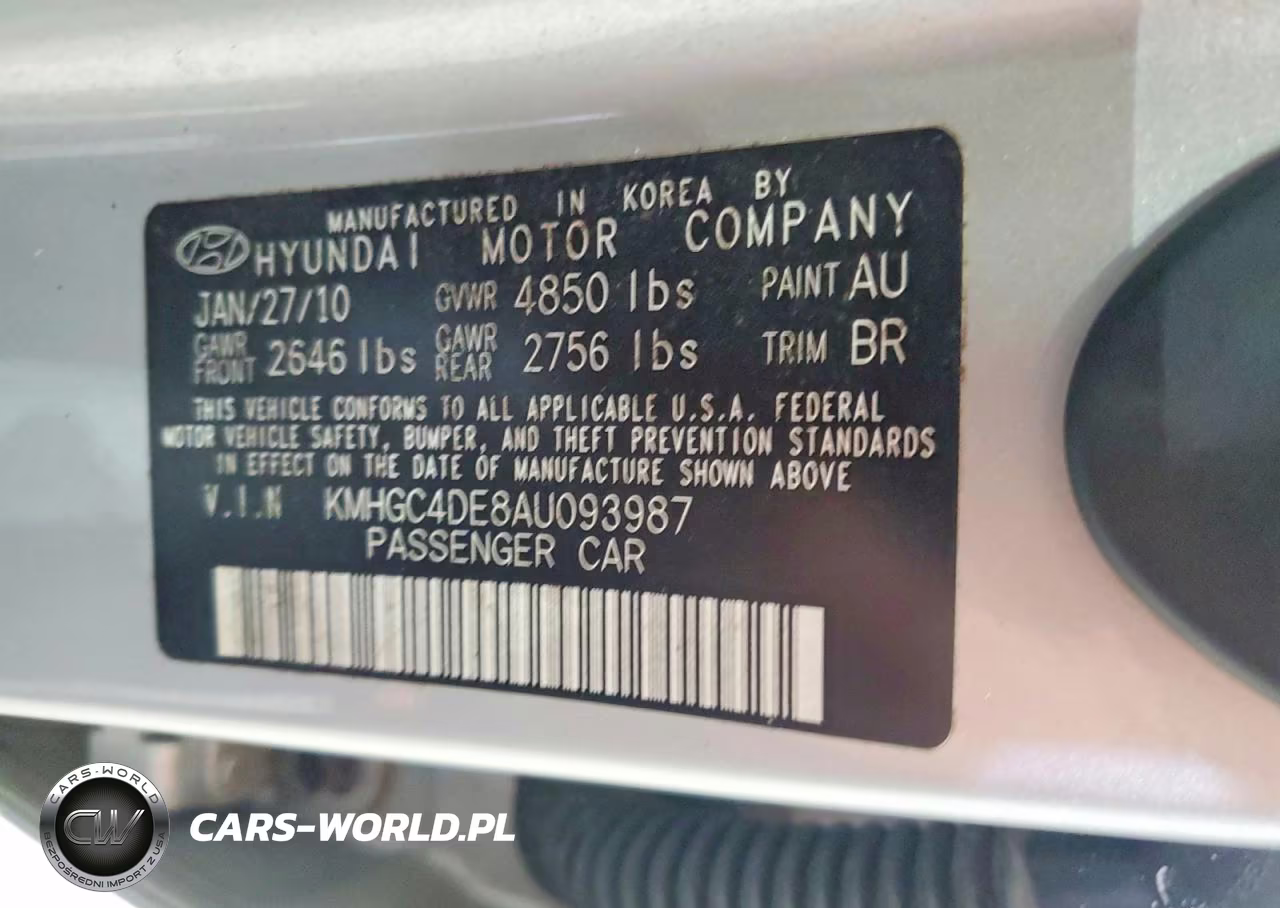 2010 Hyundai Genesis 3.8L VIN:KMHGC4DE8AU093987 - 12