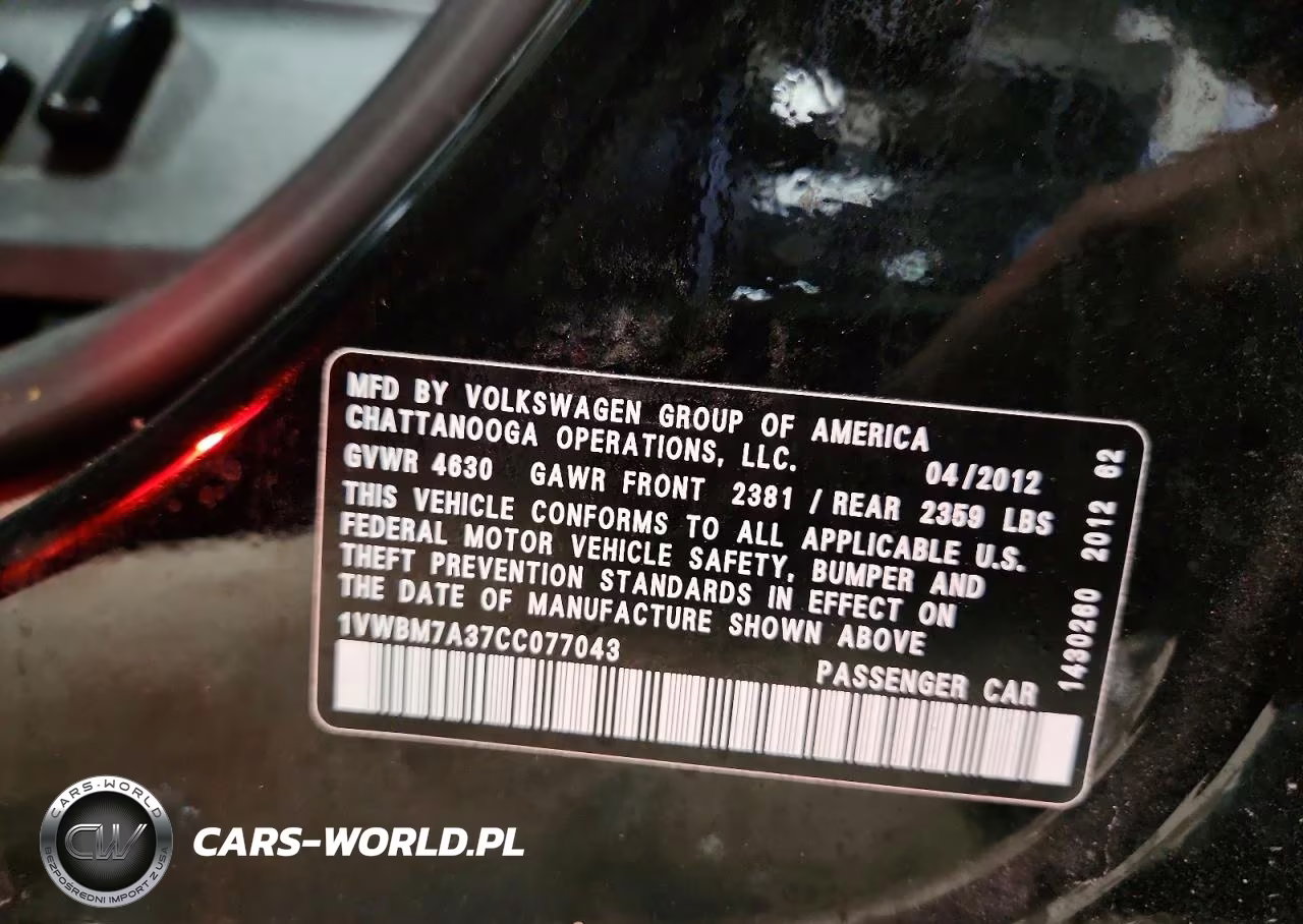 2012 Volkswagen Passat Se VIN:1VWBM7A37CC077043 - 13