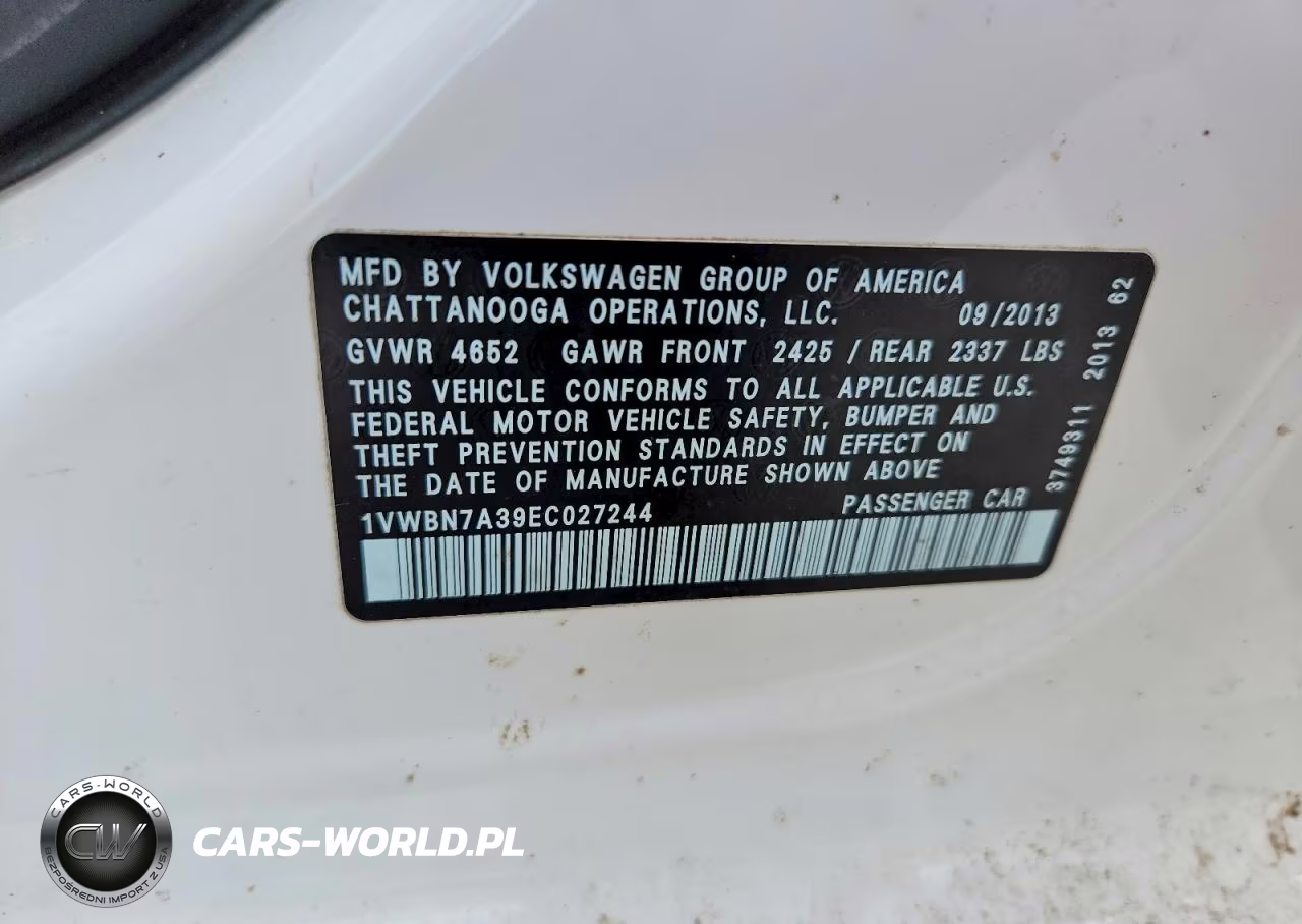 2014 Volkswagen Passat Se VIN:1VWBN7A39EC027244 - 12
