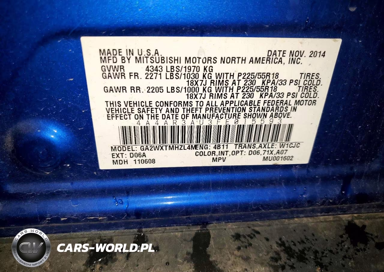 2015 Mitsubishi Outlander Sport Es VIN:4A4AR3AU3FE015593 - 14