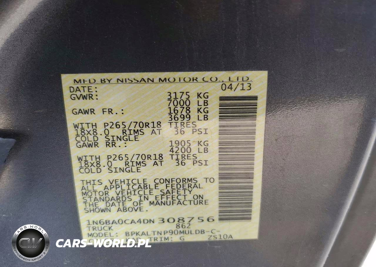 2013 Nissan Titan Sv VIN:1N6BA0CA4DN308756 - 12