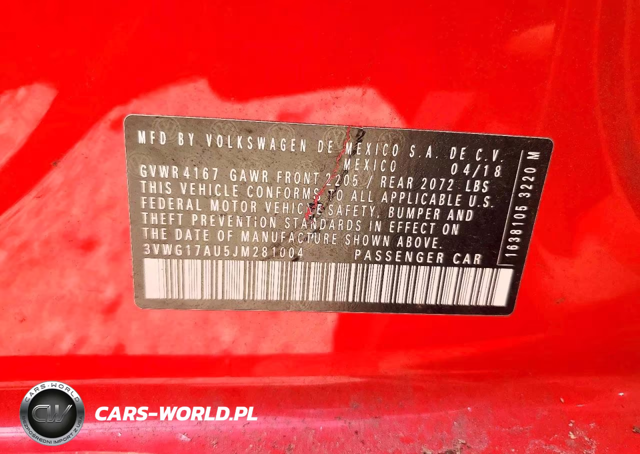 2018 Volkswagen Golf S VIN:3VWG17AU5JM281004 - 12