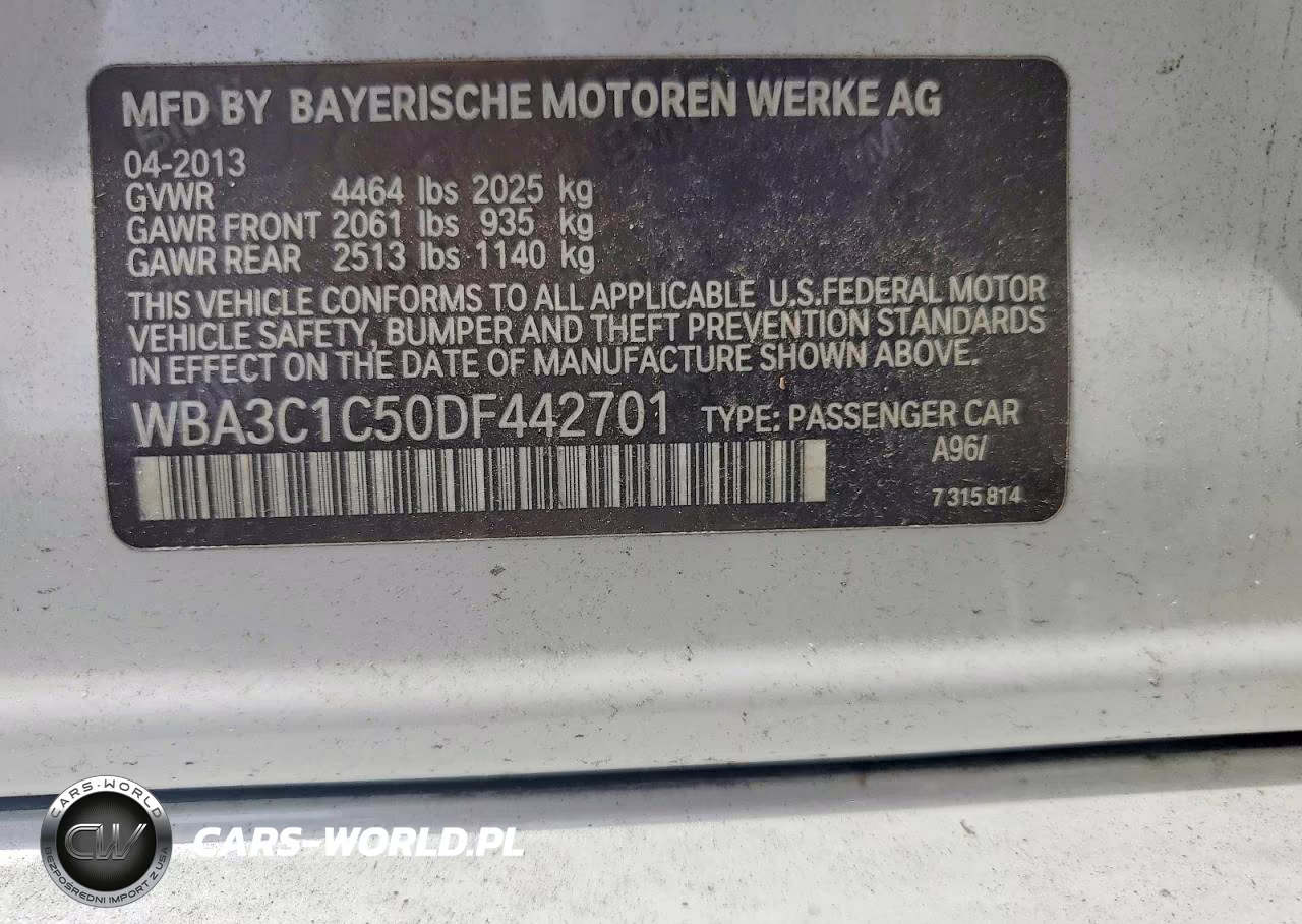 2013 BMW 328 I Sulev VIN:WBA3C1C50DF442701 - 12