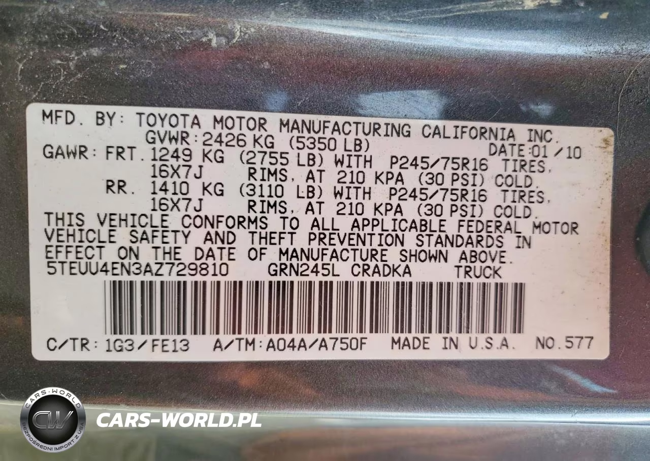 2010 Toyota Tacoma Access Cab VIN:5TEUU4EN3AZ729810 - 12