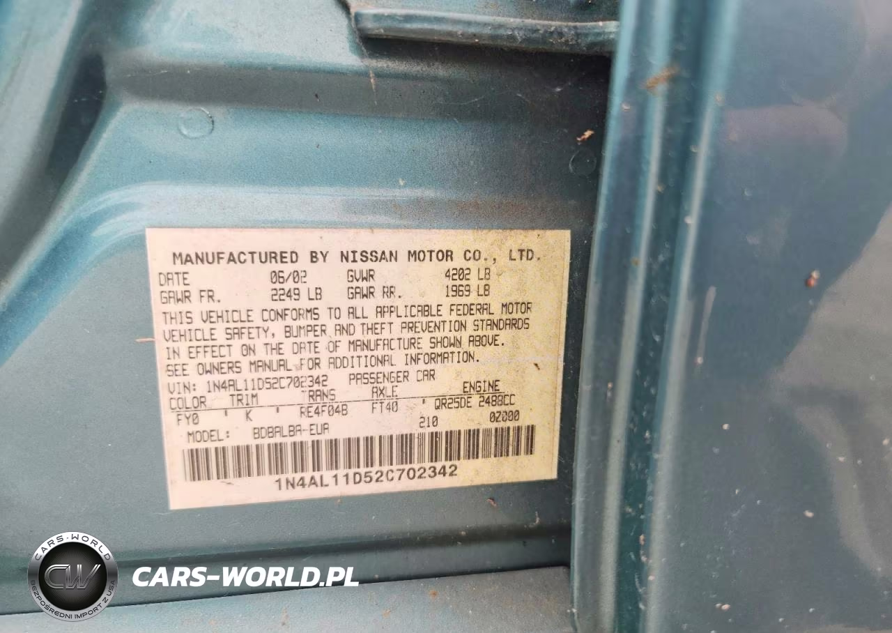 2002 Nissan Altima 2.5 VIN:1N4AL11D52C702342 - 13