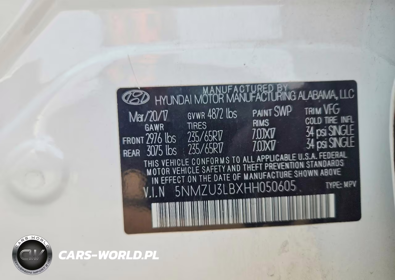 2017 Hyundai Santa Fe Sport 2.4L VIN:5NMZU3LBXHH050605 - 12