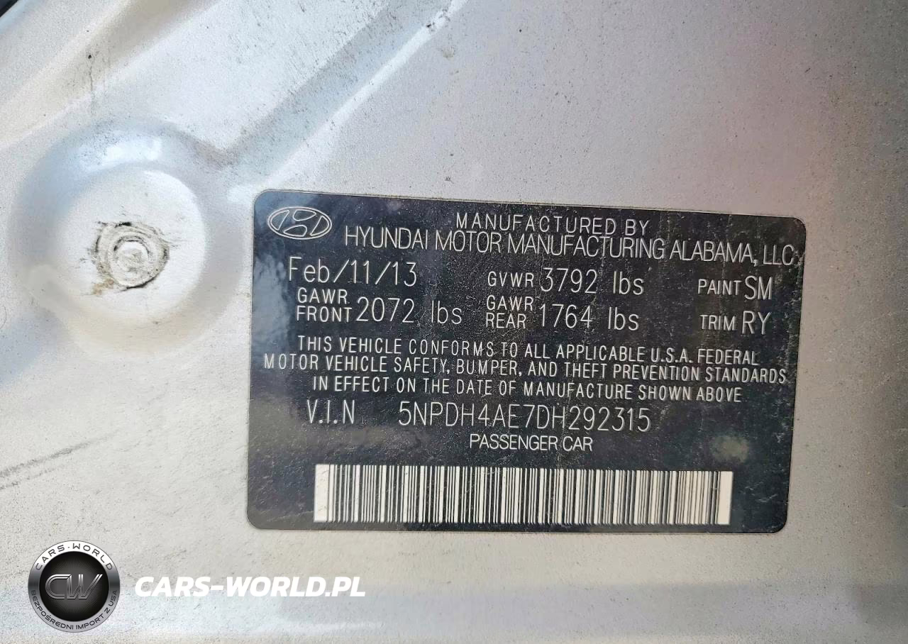 2013 Hyundai Elantra Limited VIN:5NPDH4AE7DH292315 - 12