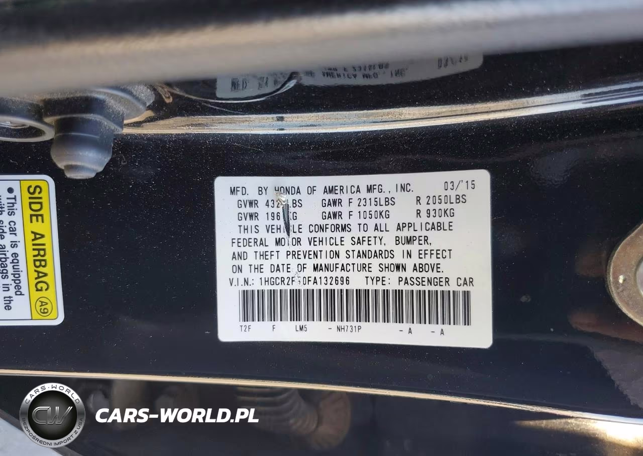 2015 Honda Accord Sport VIN:1HGCR2F50FA132696 - 12