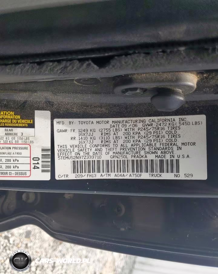 2007 Toyota Tacoma Base V6 VIN:5TEMU52N97Z333710 - 12