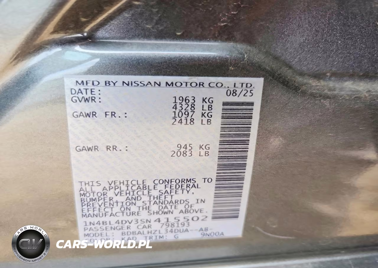 2025 Nissan Altima Sv VIN:1N4BL4DV3SN415502 - 13