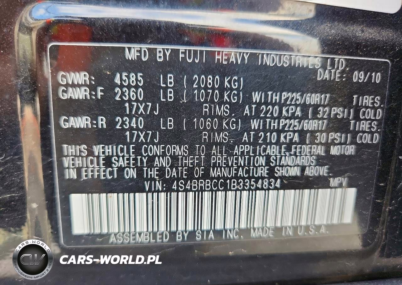 2011 Subaru Outback 2.5I Premium VIN:4S4BRBCC1B3354834 - 12
