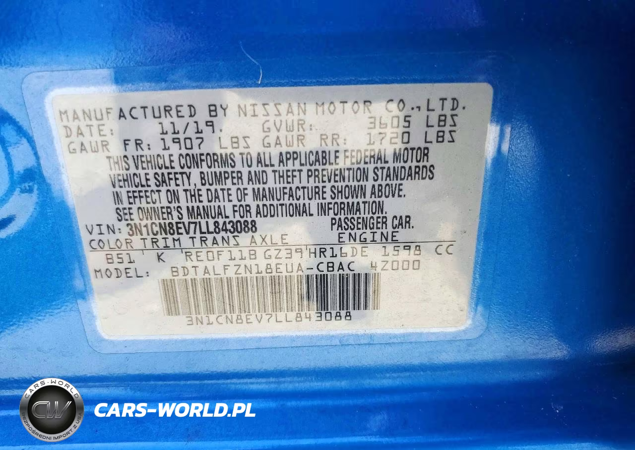 2020 Nissan Versa Sv VIN:3N1CN8EV7LL843088 - 12
