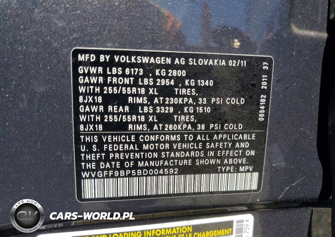 2011 Volkswagen Touareg V6 VIN:WVGFF9BP5BD004592 - 14