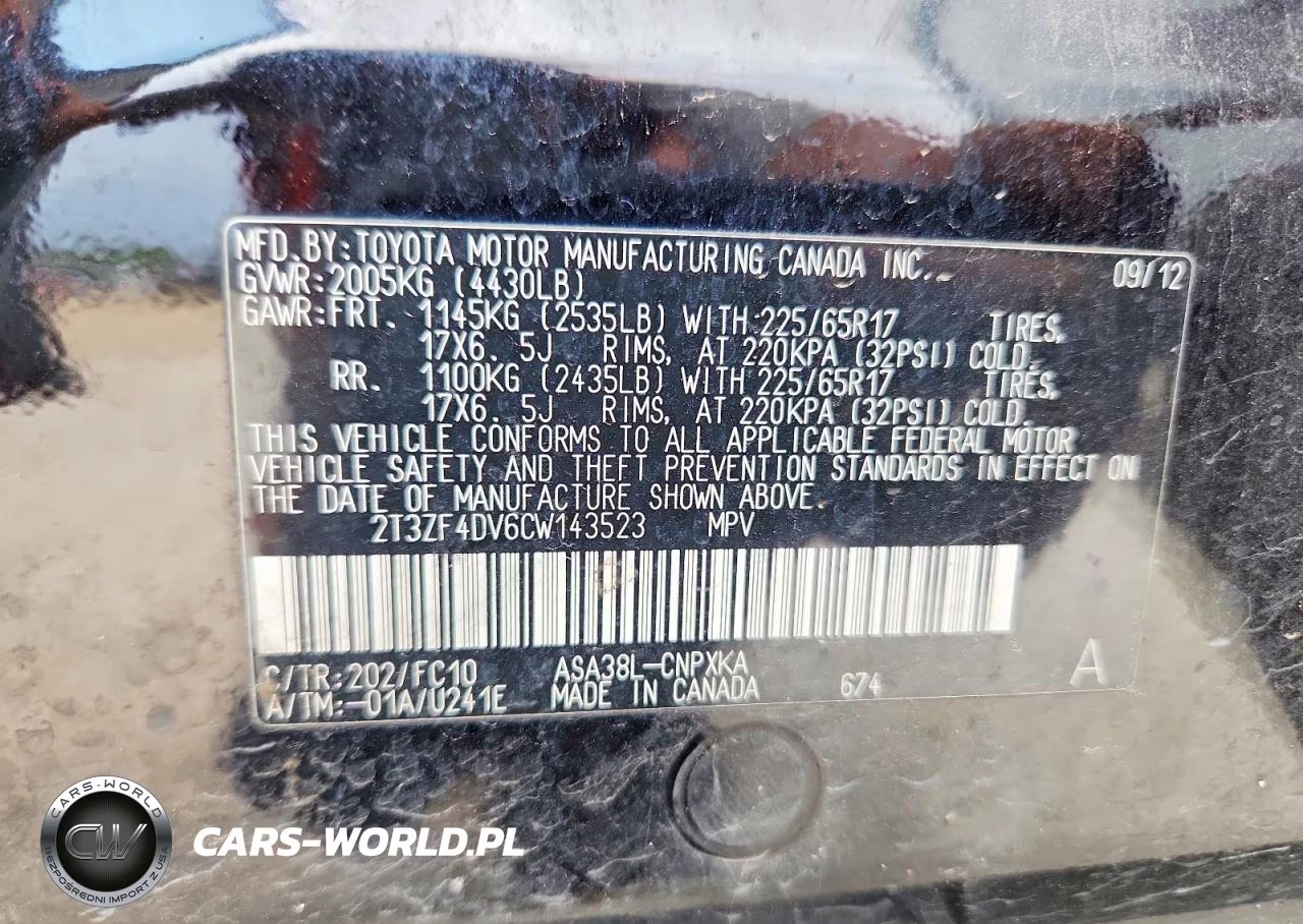 2012 Toyota Rav4 Base VIN:2T3ZF4DV6CW143523 - 13