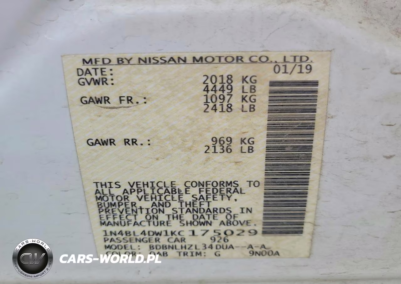 2019 Nissan Altima Sv VIN:1N4BL4DW1KC175029 - 12