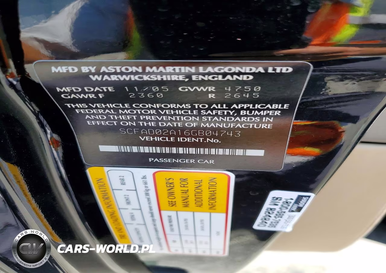 2006 Aston Martin Db9 Volante VIN:SCFAD02A16GB04743 - 12