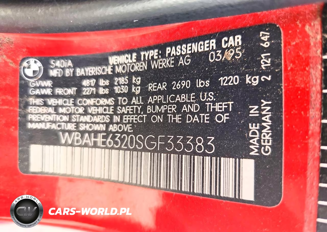 1995 BMW 540 I Automatic VIN:WBAHE6320SGF33383 - 12